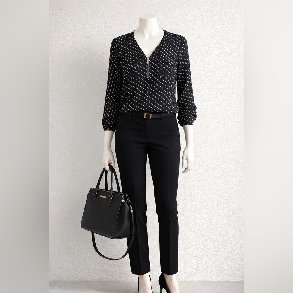Candie’s Black Blouse with Geometric White Print